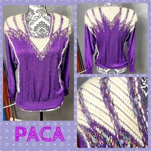 ❤️Vintage PACA purple sweater metallic cord fuzzy